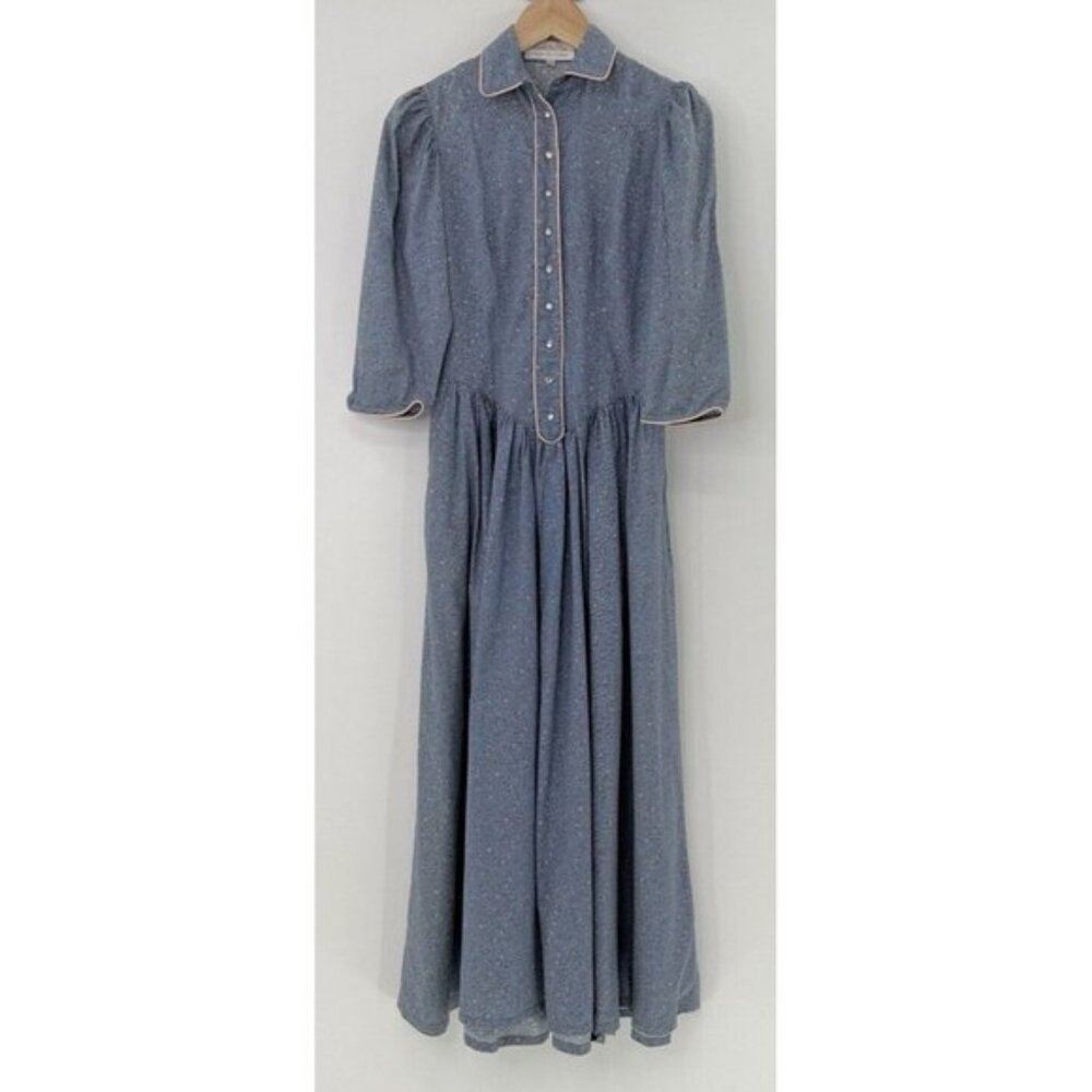 Cattle Kate‎ Blue Microfloral Western Snap Maxi Dress Sz 10, Country, Cowgirl